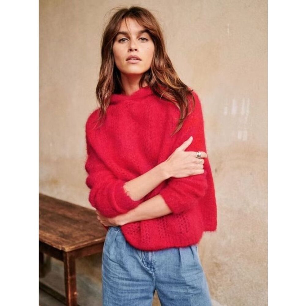 NWT SEZANE Theodore Hooded Mohair sweater jumper in red